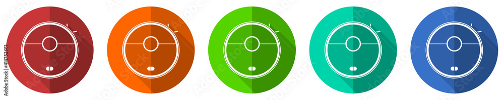 Poster Robot vacuum cleaner icon set, flat design vector illustration in 5 colors options for webdesign and mobile applications