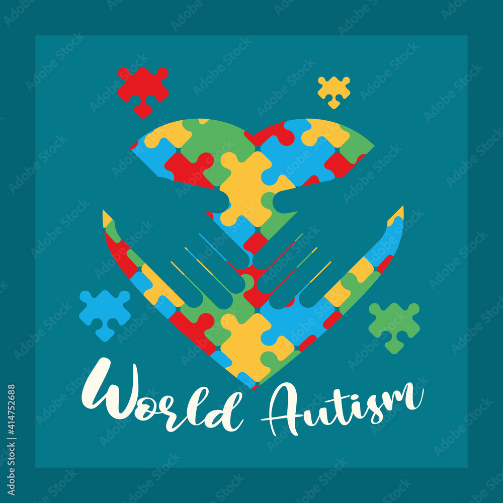 Canvas Prints world autism day hands hug heart shaped puzzle