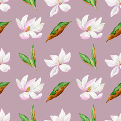 seamless watercolor pattern with magnolia