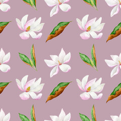 seamless watercolor pattern with magnolia
