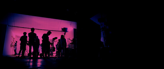 Behind the scenes of shooting video production and lighting set for filming movie which film crew...