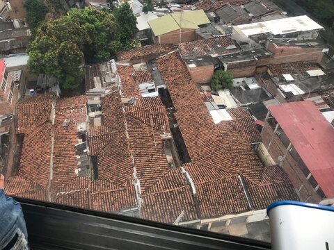 aerial view of the siloe neighborhood in the city of Cali Colombia from the cable car