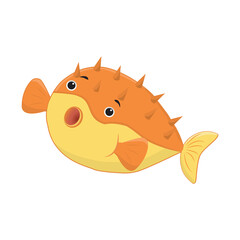 The sea urchin fish is a marine animal that swims underwater. Cartoon vector illustration isolated on white background.