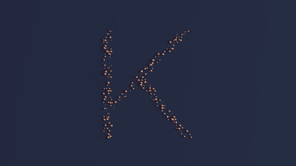 Typeface Letter K Symbol Formed out of Bronze Spheres 3d illustration render