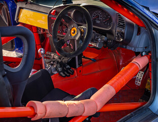 An interior view of a racing car