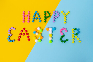lettering on blue yellow background happy easter spring bright background