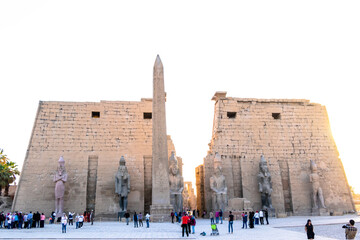 entrance to luxor temple, a large ancient egyptian temple complex located on the east bank of the...