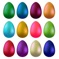 Set of multicolored glossy eggs isolated on white background. Vector icons of Easter eggs created using the Mesh Tool