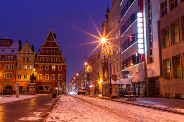 beautiful christmas-decorated wroclaw square poland
