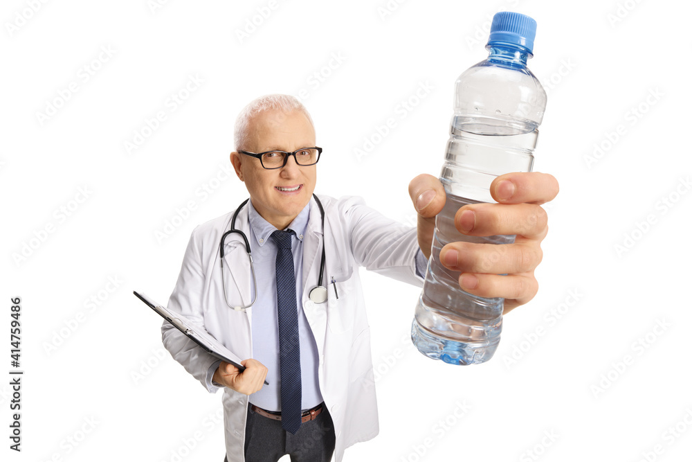 Canvas Prints mature doctor holding a bottle of water