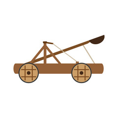 War catapult weapon vector illustration ancient wooden isolated icon. Medieval catapult slingshot battle cartoon wood symbol gun. Launch equipment artillery castle ballistic defence machinery icon