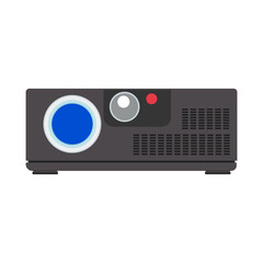 Video projector cinema vector illustration equipment icon. Film movie video projector black sign. Entertainment media screen presentation cinema business slide. Conference office tool equipment