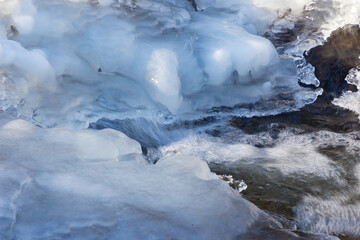 Flowing water under melting ice, concept of global warming