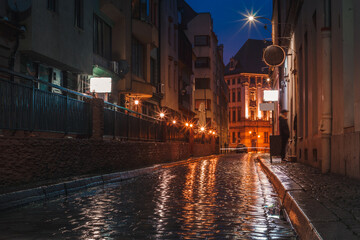 beautiful wet evening street of the old town wroclaw poland