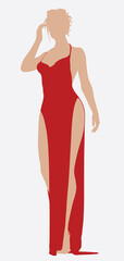 Vector silhouette of a beautiful young woman in a cocktail evening long dress