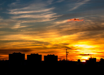 Fototapeta premium Townscape with clouds on sunset, nature background