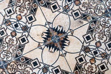 Light patterned floor tile. Traditional tiles azulejos. Beautiful tiles