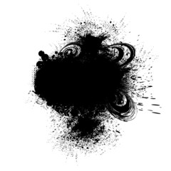 Ink Splash Background . Black Paint Splattered Shape . Vector