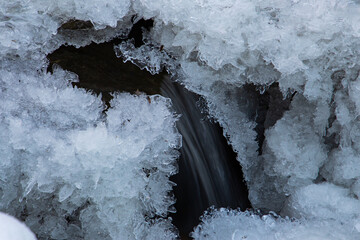 Flowing water under melting ice, concept of global warming