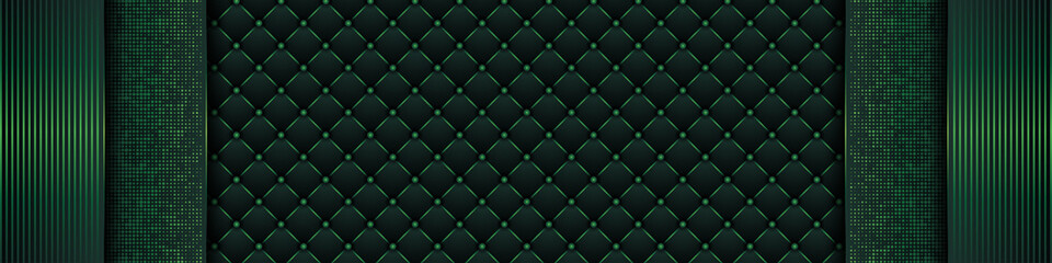 Luxury dark green background with backdrop overlap layer . Deep emerald pattern with vintage leather texture premium royal party