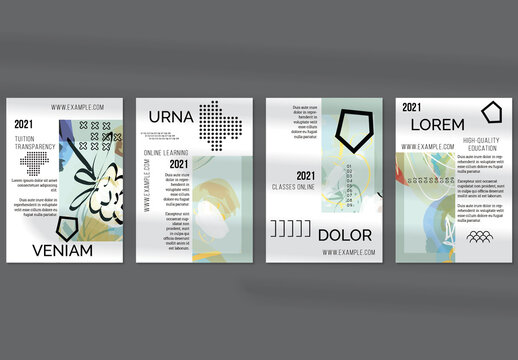 Flyer Layout with Geometric Shapes and Abstract Bright Rectangle on White