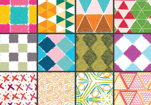 Seamless Pattern Set with Marker Brush Strokes 