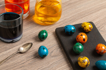Coloring easter eggs at home. Preparing for Easter