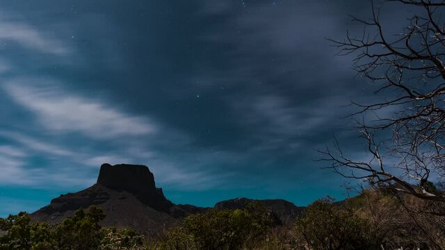 4K Texas Landscape Emory Peak Night Time Lapse Hyperlapse Cloud Star Mountain