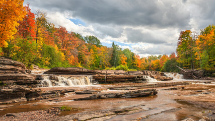 Autumn at Bonanza Falls on the Big Iron River -  near Silver City and Porcupine Mountains...