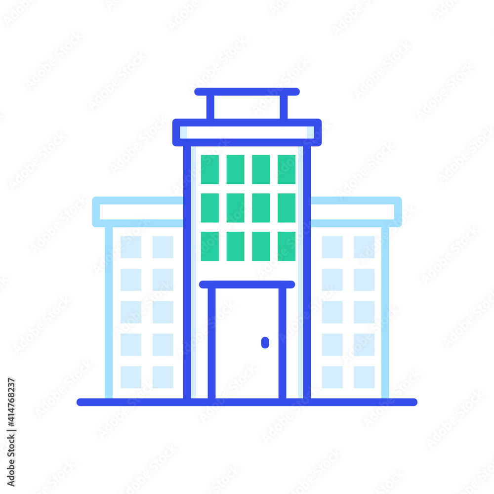 Poster building front vector color line icon style illustration.