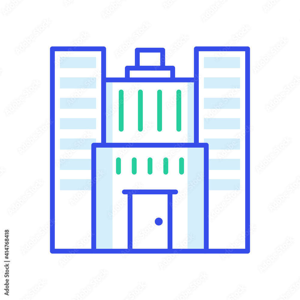 Poster building vector color line icon style illustration.