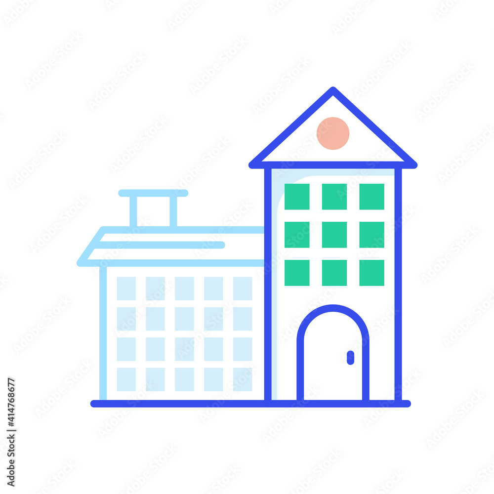 Poster Building Vector color line icon style illustration. 