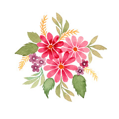 Watercolor floral illustration with leaves and flowers