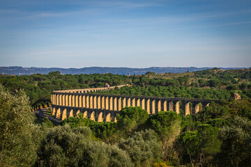 Ancient aqueduct of Pegoes, located in Tomar, Portugal