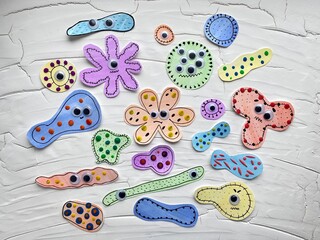Funny and evil bacteria and viruses, children's learning craft, 