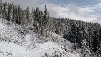 snow covered mountains in winter