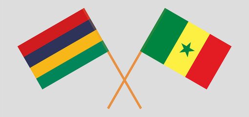 Crossed flags of Mauritius and Senegal