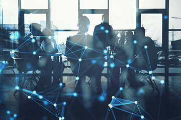 Network background concept with business people silhouette in meeting in the office