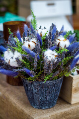 A bouquet with Cotton, Lavender and Lilac Spikelets 