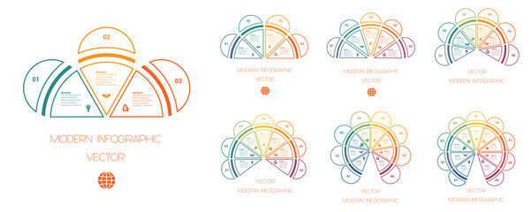 Infographic templates. Three four five six seven eight nine positions for text information.Infographics.