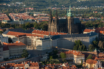 Fototapeta na wymiar View on St. Vitus Cathedrale and Prague castel under renovation.
