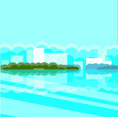 Fototapeta na wymiar City reflected in river art design elements flat design blue green grey stock vector illustration for web, for print background