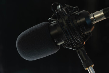 Microphone close up on dark background 