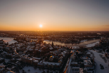 aerial view on beautiful winter sunset in Berlin