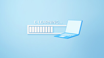 Obraz premium Digital Online Education. 3d of notebook and loading bar icon about learning on phone, computer. social distance concept. Classroom Online internet network.