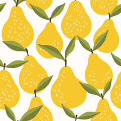 Obraz premium Pear vector seamless pattern. Fruit flat repeat background 