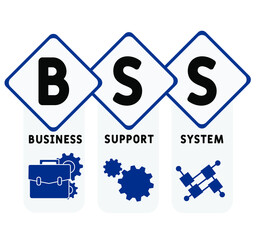 BSS - Business Support System acronym. business concept background.  vector illustration concept with keywords and icons. lettering illustration with icons for web banner, flyer, landing page