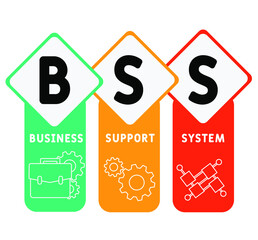 BSS - Business Support System acronym. business concept background.  vector illustration concept with keywords and icons. lettering illustration with icons for web banner, flyer, landing page