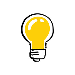 Hand drawn lightbulb. Idea and solution icon doodle. Handmade illustration of electric lamp.