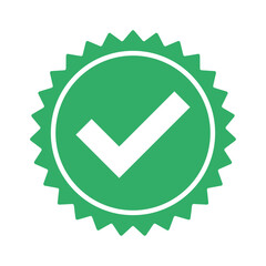 Checkmark vector icon in star badge. Symbol of approval.